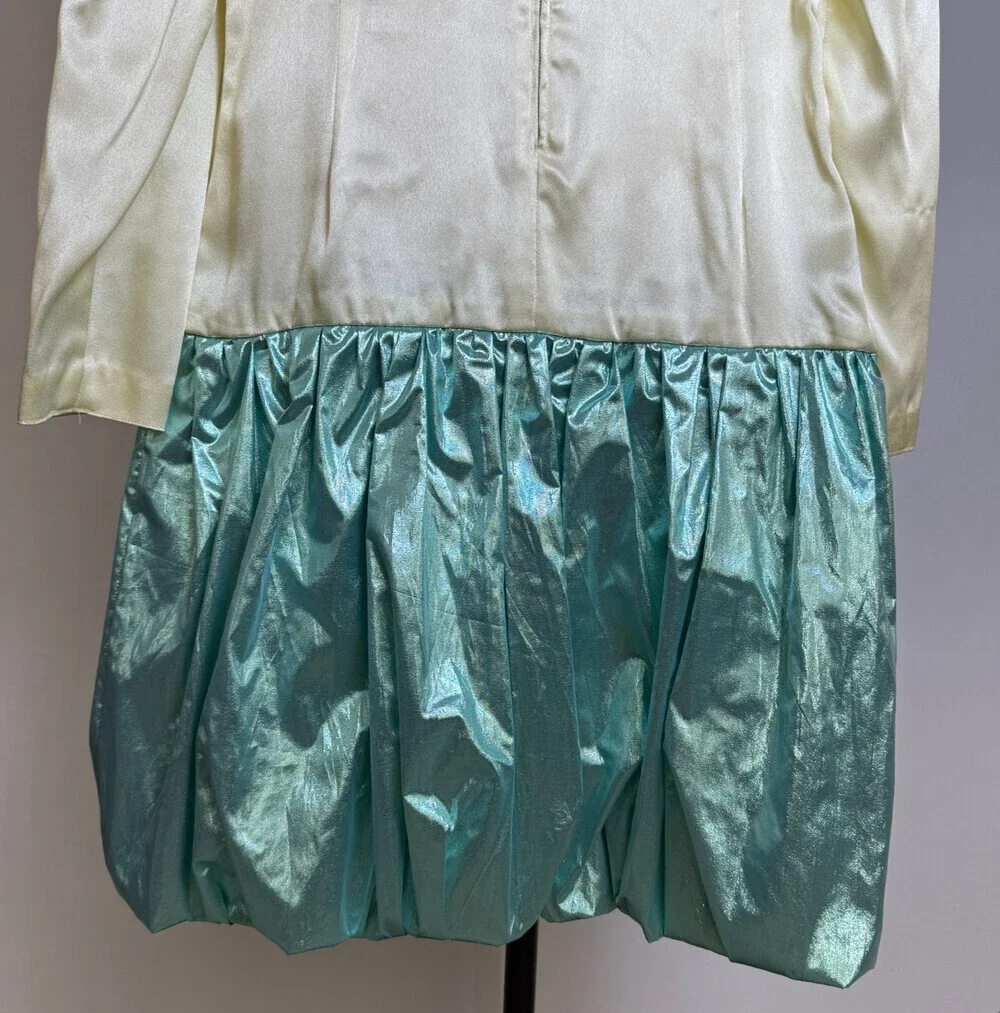Vintage 1980s Handmade Girl's Party Dress, Blouson Waist, Bow, Bubble Skirt